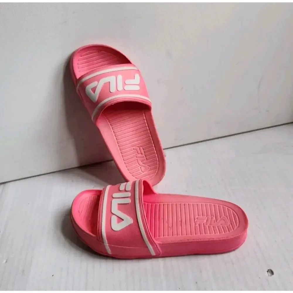 FILA Slides Sandals Shoes Size W 5 Beach Shower Pink/White Slip On Lounge Wear